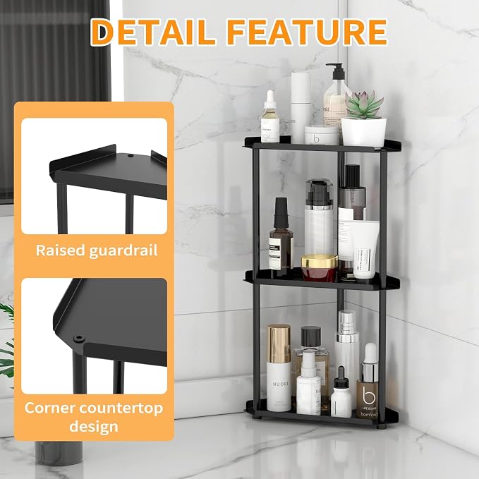 Jesginboo 3 Tier Bathroom Counter Organizer, Vanity Organizer Corner Shelf | Skincare, Makeup Countertop Organizers, Kitchen, Bathroom Counter Storage, Black - Image 6