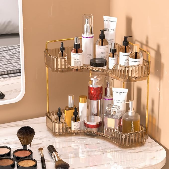 GTI 2 Tier Makeup Organizer, Large Capacity Bathroom Counter Organizer, Perfume Cosmetics Skincare Vanity Organizers, Dresser Countertop Organizer and Storage for Women (Amber) - Image 2