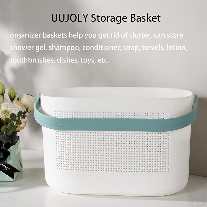 Plastic Portable Shower Caddy Basket, Storage Organizer with Handle, Green | Bottom Drain Holes, Keep Dry, Sturdy and Durable, Easy to Carry for Bathroom, Kitchen, Dorm Room, RV, College - Image 4
