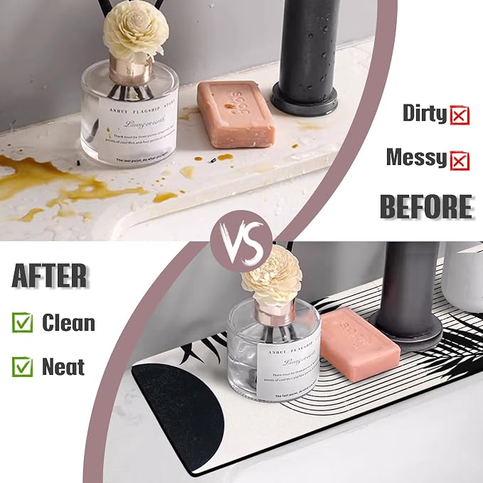 Sink Faucet Absorbing Mat, 2 Pack Drying Mat Around Faucet Sink Splash Guard Behind Faucet Sinkmat For Kitchen Bathroom Island Rv 15 * 5.5 Inch (38 * 14 cm) - Image 3