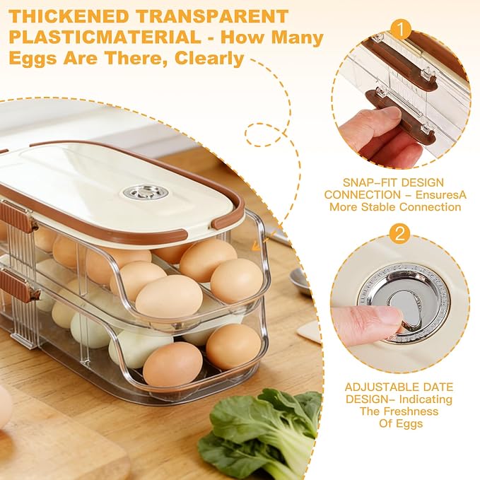 Egg Holder For Fridge, Egg Container for Refrigerator,Double Column | With Lid And Handle, BPA-Free Detachable Tray, Timer Tracker, Automatic Rolling for Kitchen, Outdoor - Image 6