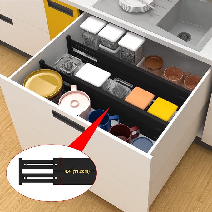 10pack Bamboo Drawer Dividers, Expandable Drawer Separators Splitter, 17-22 inches Adjustable Spring-loaded Organizer for Large Utensil, Clothes, Tools Drawers(Black) - Image 6
