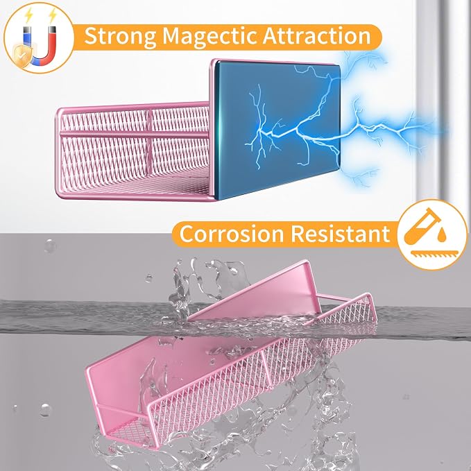 DTUQYX Magnetic Spice Rack for Refrigerator, 4 Pack 100% Metal Strong Magnet Fridge Shelves, Space Saving Spice Organizer, No Drilling Moveable Home Kitchen Laundry Room Storage Organization, Pink - Image 4