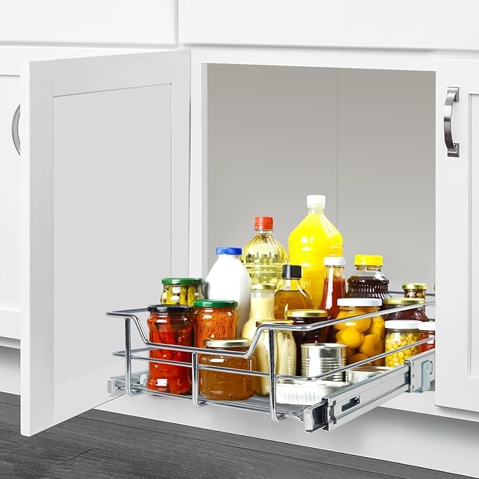 Pull Out Cabinet Organizer 18" W X 22" D, Chromed, Full Slide Out Drawers | For Kitchen Organizers and Storage, Pull Out Drawers For Cabinets Capacity Heavy Duty Caddy, Cabinet Shelves, Bathroom Pantry - Image 9