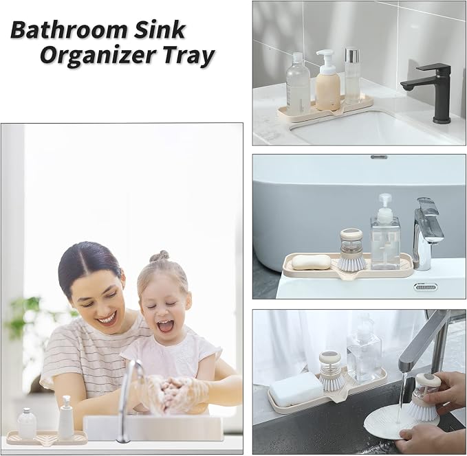 MicoYang Silicone Soap Dish with Drain Spout — Self-Draining Double Sink Organizer Tray for Kitchen & Bathroom, Dispensers, Sponges & Soap Holder, Non-Slip & Dishwasher Safe, Tapioca (Large, 12"×4") - Image 4