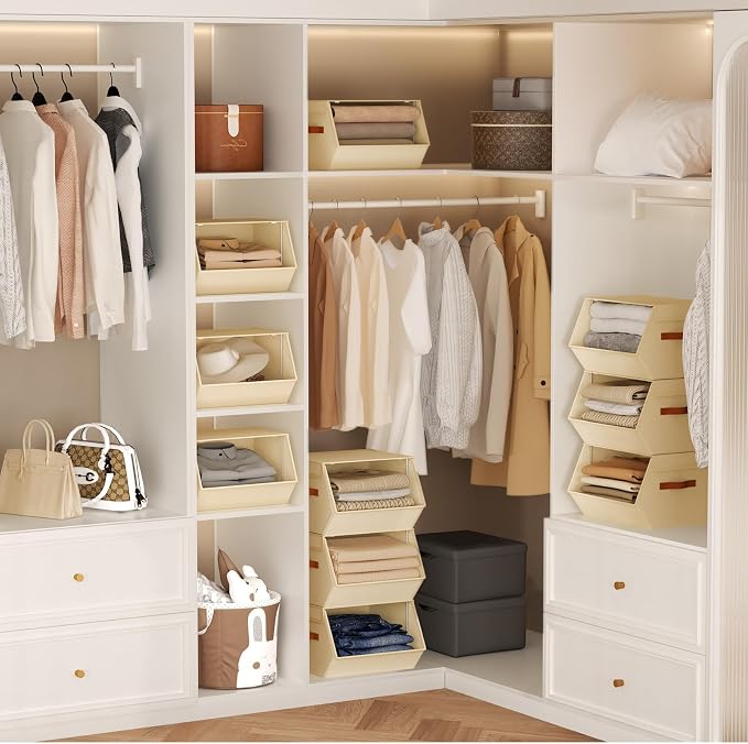 Stackable Closet Organizers and Storage Bins, Open Front Closet Shelf Organizer System With Steel Frame, Clothes Storage Basket Fabric, Collapsible Closet Drawers for Wardrobe, Nursery ,Toy, 6 Pack - Image 8