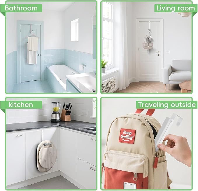 Over the Door Hook, Door Hooks for Hanging Towels, Bags,Coats,Umbrellas, Mirrors, Over Door Dual-Hook, Suitable for Bathrooms, Bedrooms, Laundry Rooms, Kitchens, Storage Rooms (White-2(UP)) - Image 7
