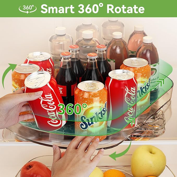Voova 360 Degree Refrigerator Lazy Susan Turntable, 1 Pack | Rectangular pull-out rotating organizer with suction cups for easy access in fridges, cabinets, pantries and countertops - Image 3