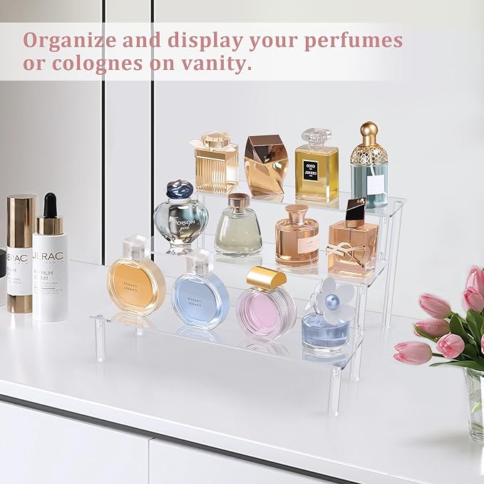 AZEAM Acrylic Display Riser, Clear Perfume Organizer, 3 Tier Cupcake Stand | Acrylic Shelves for Amiibo Funko POP Figures, Shelf Risers for Makeup and Cosmetic, Riser Stand for Vendor Collector, 1 Pack - Image 5