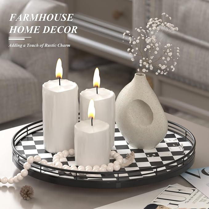 AMH 13-Inch Black and White Checkerboard Lazy Susan with Oak Wood Base | Smooth rotating oak tray with walnut finish for dining tables, kitchen counters, pantries and cabinet storage. - Image 4
