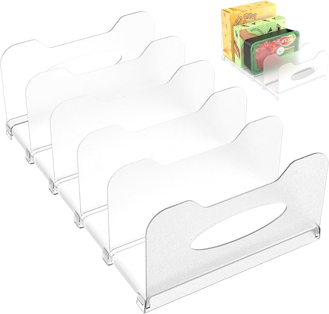 Freezer Organizer,12" Visible Fridge Organizer Rack with Removable Dividers | Freely Adjustable,Easy to Pull Out and Carry Handle, Fits Refrigerator Frozen Meals, Lunch Meat Box, Cheeses, White by SURETIVIAN