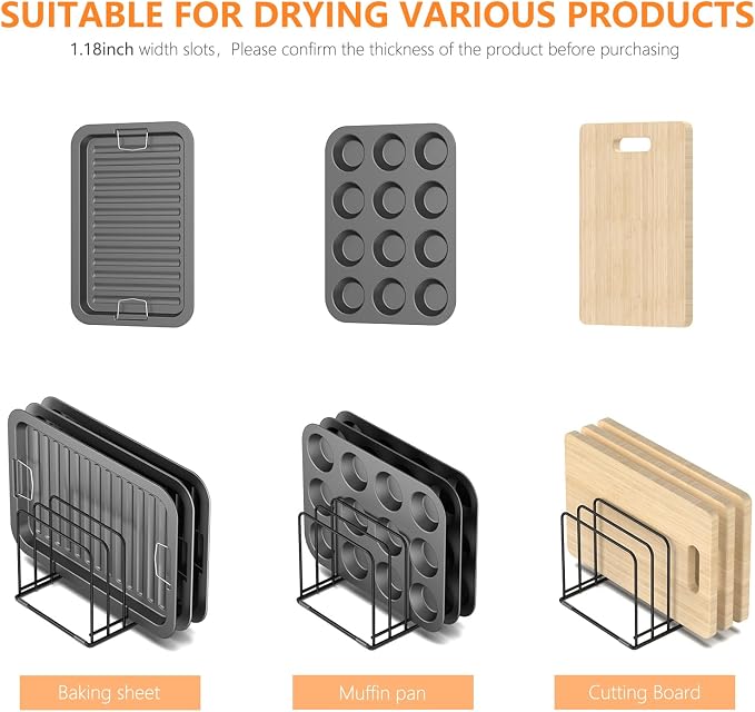 Kitchen Cabinet Organizer, Steel Cookware Holder, Divided Holder with 5 Slots for Skillets Baking Tray and Chopping Board Rack - Baking Pan Holder Storage (1 PC) - Image 4