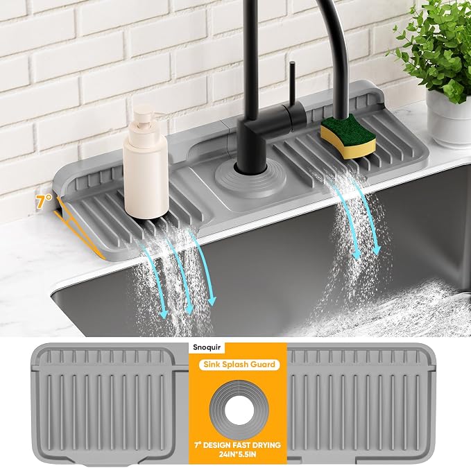 14.6 inch Faucet Mat for Kitchen Sink Splash Guard[7° Slope Fast Self-draining][Snap Lock Fit]Kitchen Sink Faucet Mat Splash Guard Kitchen Sink Area Water Splash Guard Behind Faucet Draining Mat - Image 9