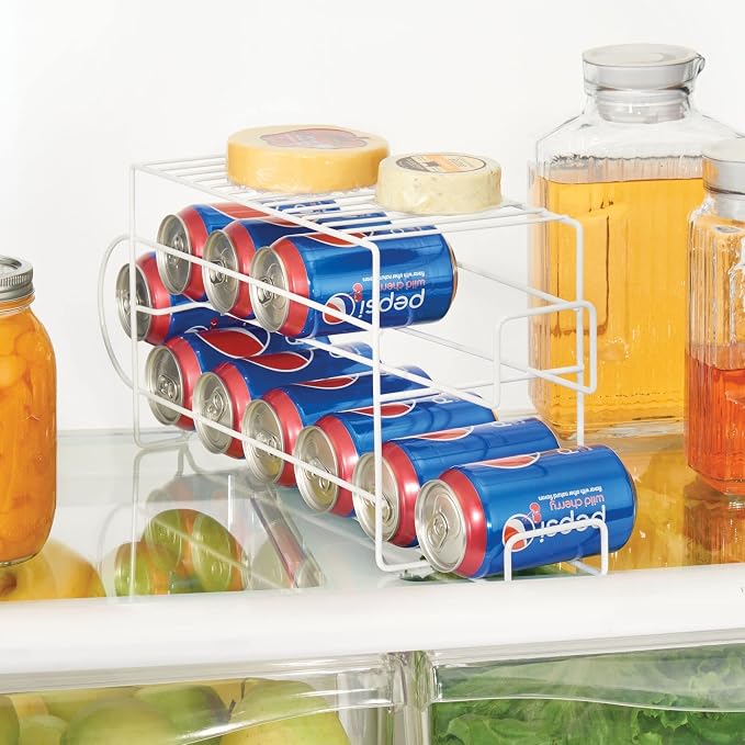 mDesign 2-Tier Metal Wire Standing Pop/Soda and Food Can Dispenser Storage Rack Organizer with Top Shelf for Kitchen Pantry, Countertop, Cabinet - Holds 12 Cans - 2 Pack - White - Image 2