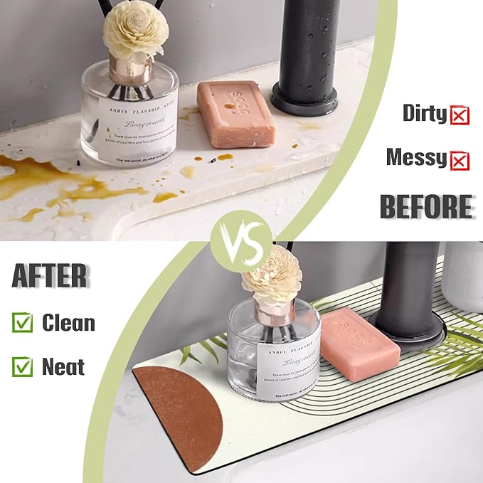 Sink Faucet Absorbing Mat, 2 Pack Drying Mat Around Faucet Sink Splash Guard Behind Faucet Sinkmat For Kitchen Bathroom Island Rv 24 * 5.5 Inch (60 * 14 cm) - Image 3