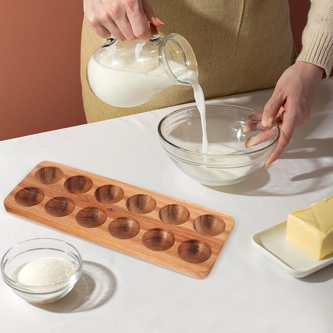 Homoyoyo Wooden Egg Tray 12 Egg Holder for Fridge Kitchen Storage Acacia Wood Fresh Organizer 11.85X4.4X0.78 Inches - Image 4