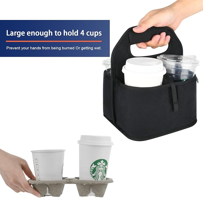 Beautyflier Reusable Insulated Coffee Cup Carrier, Portable Drink Holder with Handle Organizer Tote Bag for Hot & Cold Drinks - Image 5