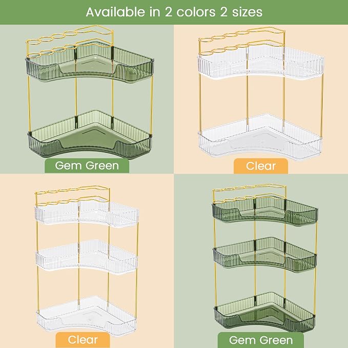 Makeup Organizer 2-Tier Bathroom Counter Organizer with Makeup Brush Holder | Corner Bathroom Organizer Countertop, Acrylic Counter Storage for Bathroom Dresser, Skincare Perfume Organizer- Green - Image 7