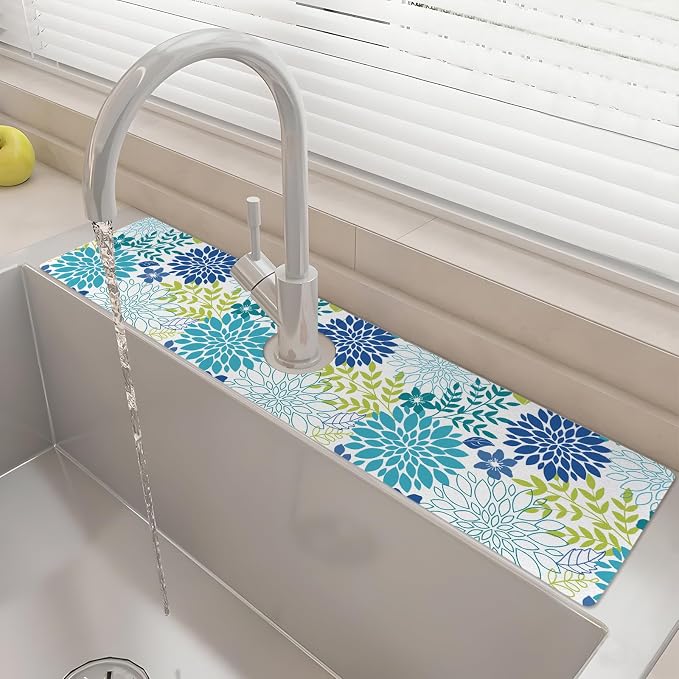 24" X 5.5" Kitchen Sink Splash Guard Faucet Mat Flora Super Absorbent Fast Drying Faucet Guard & Draining Mat Sink Splash Guard Behind Faucet for Kitchen, Bathroom by Unknown