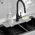 Silicone Faucet Mat for Kitchen Sink – Gen 3 10° Slope Splash Guard with Cuttable Hole – 14” x 5.5” Drip Catcher & Sponge Holder for Kitchen, Bathroom (Gray) by Meiliweser