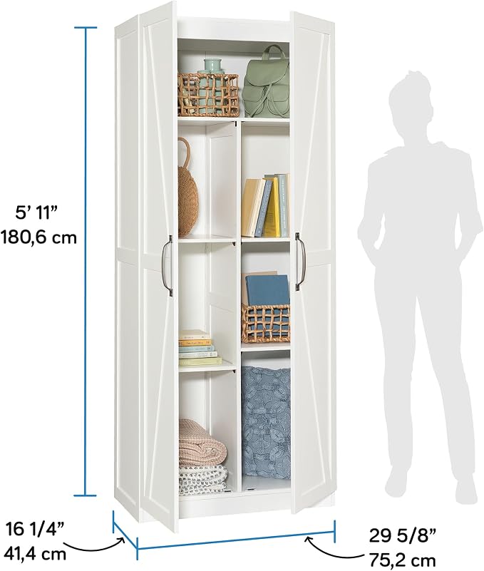 Sauder HomePlus Farmhouse Multipurpose Storage Cabinet Tall Pantry with Adjustable Shelves, in White Finish - Image 3