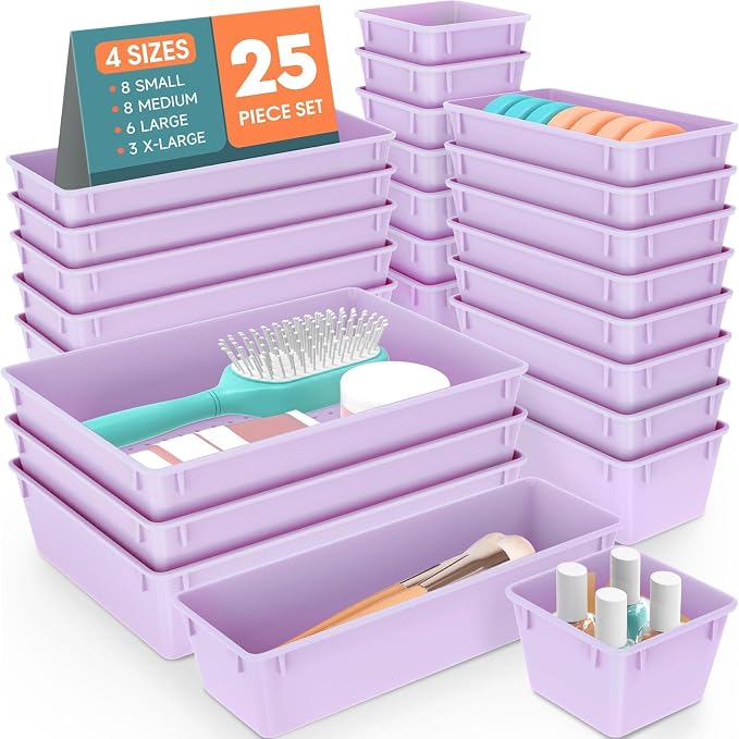 SpaceHacks 25 PCS Plastic Drawer Organizer, 4-Size Versatile Organizer Trays & storage Bins by SpaceHacks