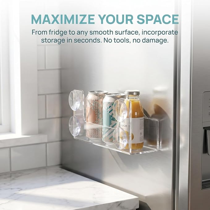 Suction Cup Refrigerator Rack Kitchen Storage Shelf Clear Acrylic | Fridge Organizer for Beverage Cans Spice Jars Firm suction Fits Refrigerator Side Microwave Washer Dryer 8.65X4.72X3.14 In - Image 9