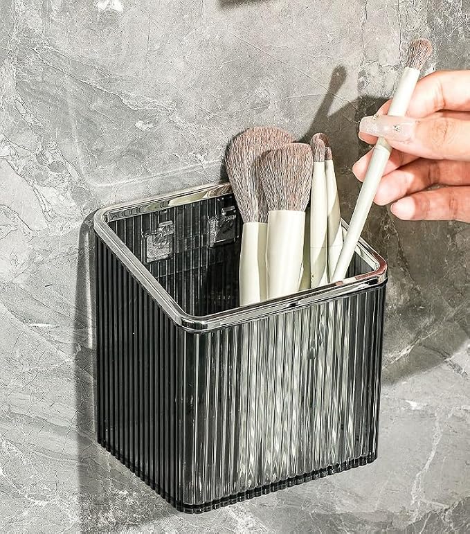 Drill-Free Stick-On Wall Shelves | Space-Saving Floating Organizer for Kitchen, Bathroom & Office | Plastic Storage Shelves for Makeup & Home Decor (Transparent_Silver) - Image 6