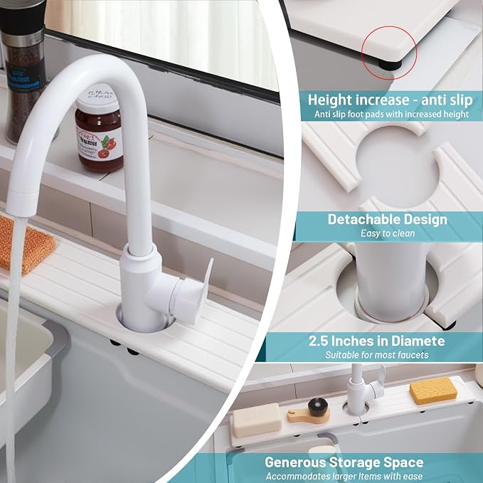 Fast Drying Stone Faucet Mat for Kitchen Sink with Raised Feet, Water Absorbent Diatomite Stone Sink Tray, Faucet Sink Splash Guard, Prevents Moisture Buildup, Durable Protector for Bathroom Counter - Image 4