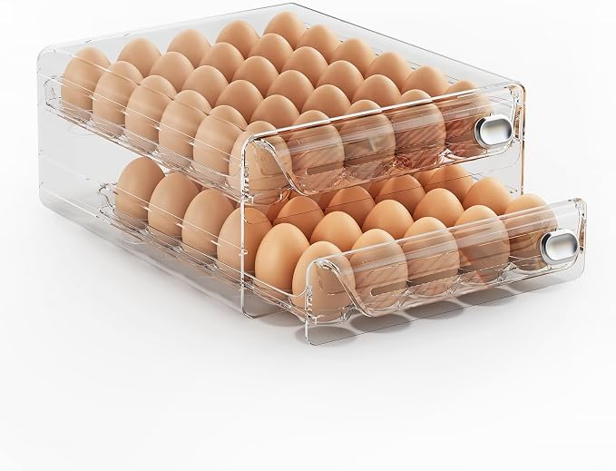 60 Egg Holder for Fridge, Egg Container for Refrigerator, Stackable Egg Storage Container, Egg Fresh Storage Box for Fridge, 2Layers Egg Tray, Clear Egg Organizer, BPA Free by MSHOMELYDIRECT