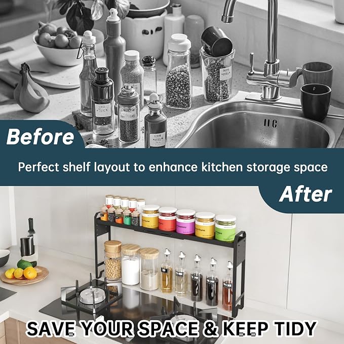 Over The Sink Shelf & Window Plant Shelf, Expandable Kitchen Organization | Adjustable in Height & Length, Multi-Purpose Storage Rack, For Stove, Bathroom, Study - Image 7