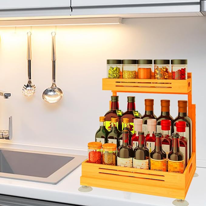 Under Sink Organizer, Premium Bamboo Wood Pull Out Cabinet Organizer, 2 Tier Slide Out Sink Shelf Cabinet Storage Shelves, Under Sink Storage for Kitchen Bathroom Cabinet - Image 6