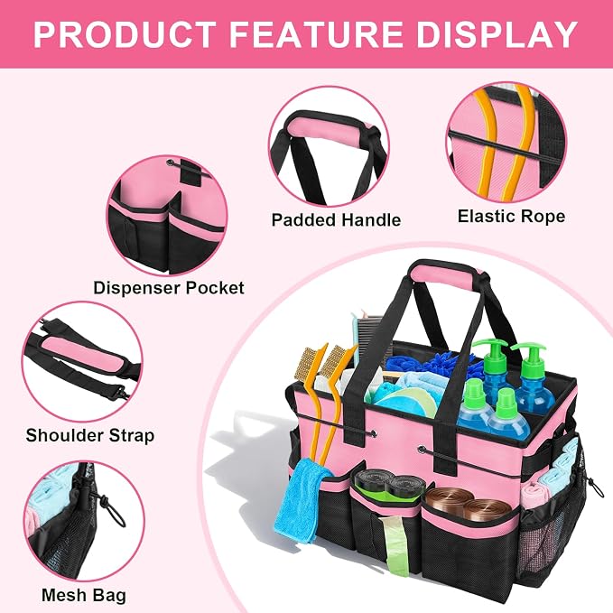 Wearable Cleaning Caddy Bag, Cleaning Supplies Tote for Housekeeping | 5-Pocket, 4-Divider Main Compartment, Adjustable Straps & Handle, Collapsible, Leak-Proof, for Car Detailing & Janitorial - Image 4