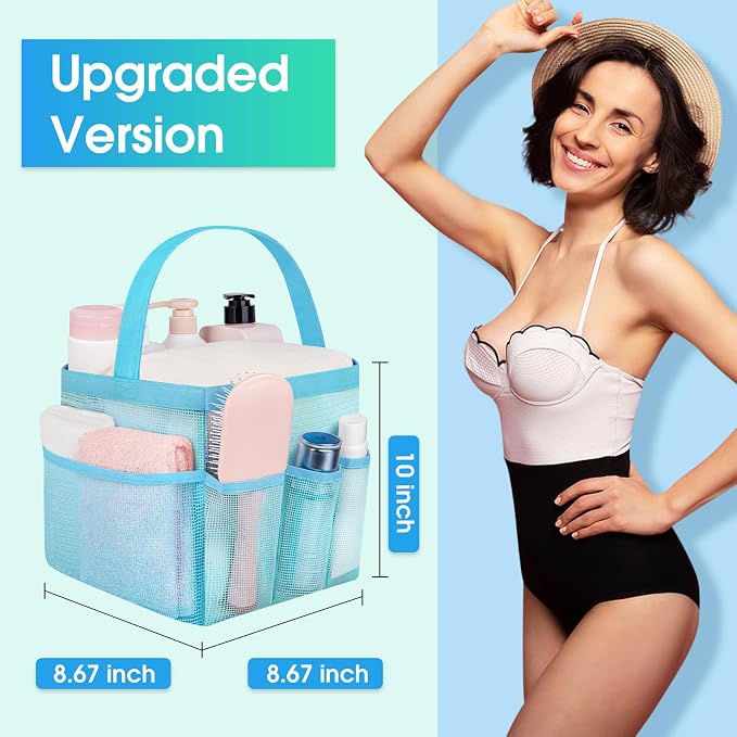 Mesh Shower Caddy Portable - 9 Pockets for College Dorm Room Essential | Large Capacity Mesh Shower Caddy with 9 Pockets, Portable Hanging Toiletry Bag for College Dorm, Gym, Camping and Beach - Image 3