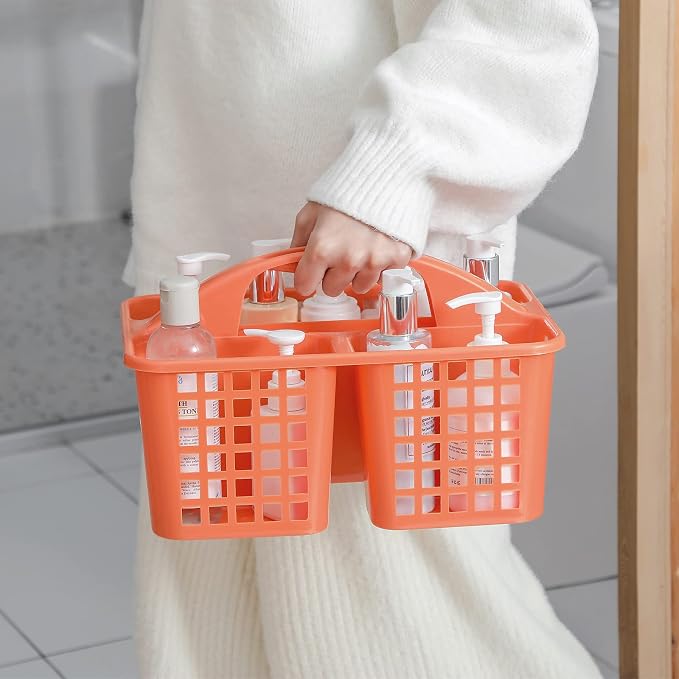 Portable Shower Caddy Basket Plastic Storage Basket with Compartment Orange | Sturdy Large Capacity Cleaning Supplies Organizer Divided Tool Bin for Bathroom Kitchen Bedroom College Dorm Essentials - Image 5