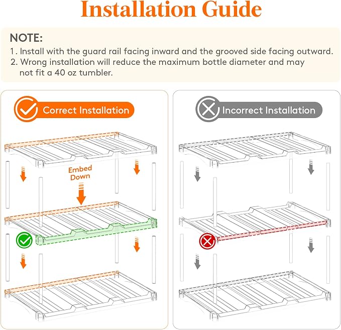 Lifewit Stackable Bottle Storage Organizer, Clear Freestanding Wine Holder for Cabinet, Large Slot Water Bottle Tumbler Cup Organizer for Pantry, Plastic Wine Rack for Fridge Cellar, 3Tier Hold 9 - Image 5