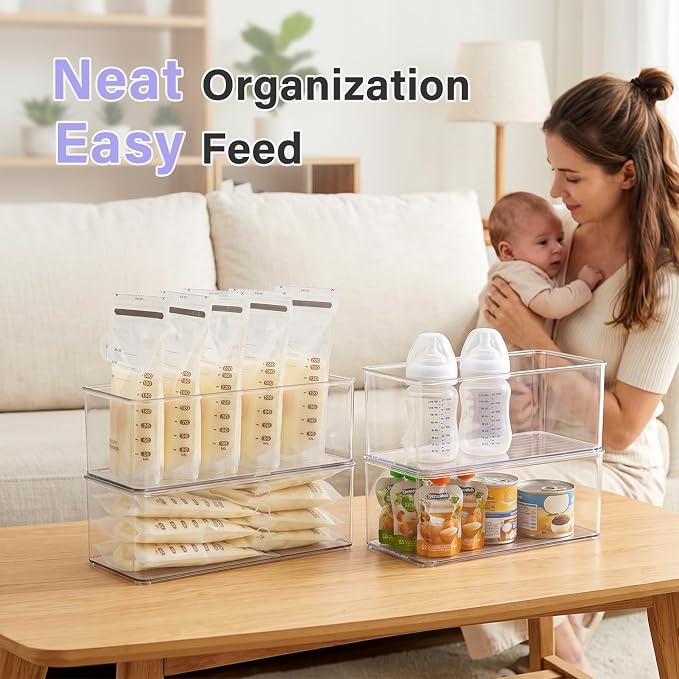 Hudgan 4 Pcs Storage Container Breastmilk for Fridge, Clear Organizer Bins for Milk Bags, Plastic Storage Bins for Freezer,Pantry, Bottles Bathroom, Vanity, Drawer and Yogurts,4.4" Wide - Image 3