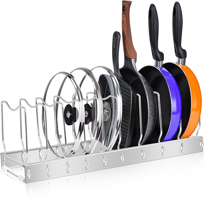 Lid Organizer Pot Lid Organizer Detachable and Adjustable Pots and Pans Organizer for Kitchen Cabinet Storage for Pots and Pans, Cutting Boards, Cooking Utensils (1 pack) by JORETLE