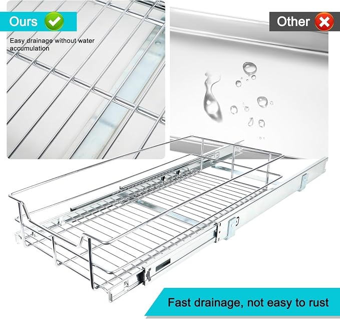Pull Out Cabinet Organizer 18" W X 22" D, Chromed, Full Slide Out Drawers | For Kitchen Organizers and Storage, Pull Out Drawers For Cabinets Capacity Heavy Duty Caddy, Cabinet Shelves, Bathroom Pantry - Image 7