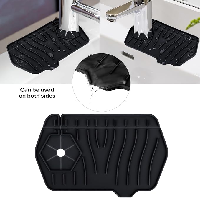 Silicone Sink Splash Guard Kitchen Splash Guard for Sink Splash Prevention Faucet Mat for Kitchen Sink Faucet Guard, Draining Mat Faucet Mat for Kitchen Sink Faucet Splash Guard（Black） - Image 3