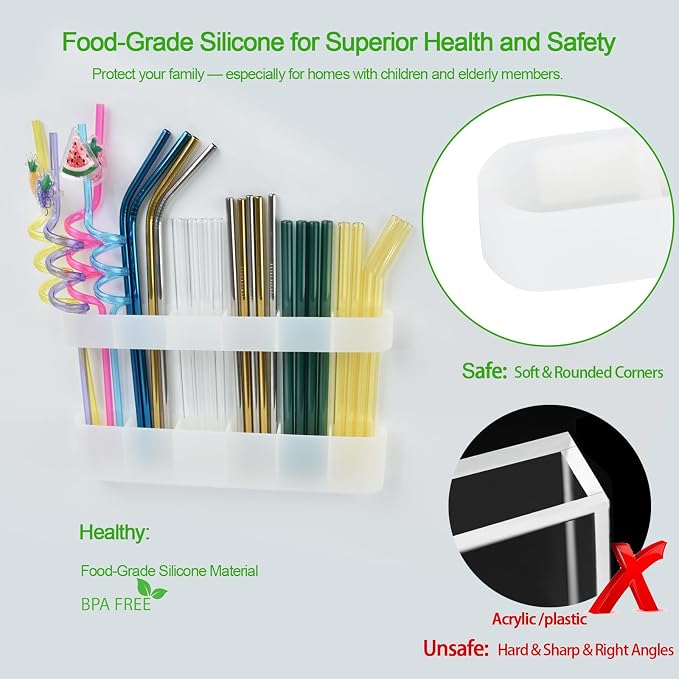 Straw Holder for Cabinet Door, Silicone Straw Organizer for Cabinet Door, Kitchen Cabinet Organizer Reusable Straws Dispenser for Home Kitchen Accessories (Transparent) - Image 3