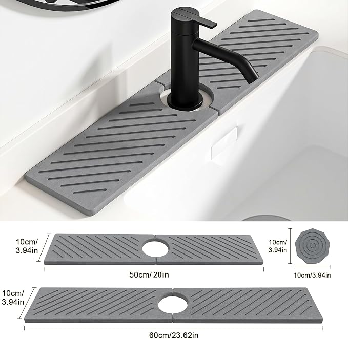 Stone Faucet Mat for Kitchen Sink,Absorbent Drying Mat(Dark Gray, 20"×3.9") | Fast Drying Sink Splash Guard & Water Tray for Bathroom Counter,Quick Dry Sink Protector Kitchen Accessories - Image 6