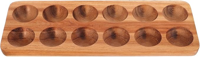 Homoyoyo Wooden Egg Tray 12 Egg Holder for Fridge Kitchen Storage Acacia Wood Fresh Organizer 11.85X4.4X0.78 Inches by Homoyoyo