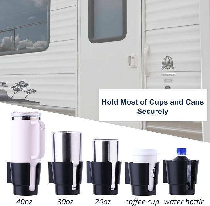 Universal Large Cup Holder Wall Mount, Heavy Duty Plastic Drink Holder | Work for Boat Car Truck RV Bus Tractor Wall Wood, Vertical or Horizontal Mount, Fit Most Cup Bottle Can Tumbler Black 2 Pack - Image 2