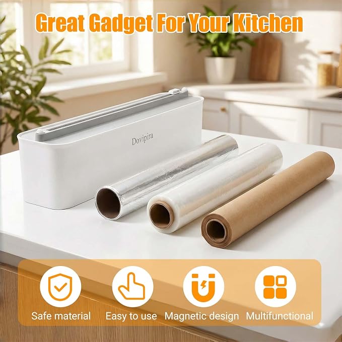 Large Magnetic Plastic Wrap and Foil Dispenser with Cutter | Magnetic & Adhesive Mounting, Fits for Max 12.8In x 984Ft of Plastic Wrap, 12.8In x 328Ft of Foil & Parchment Paper - Image 8