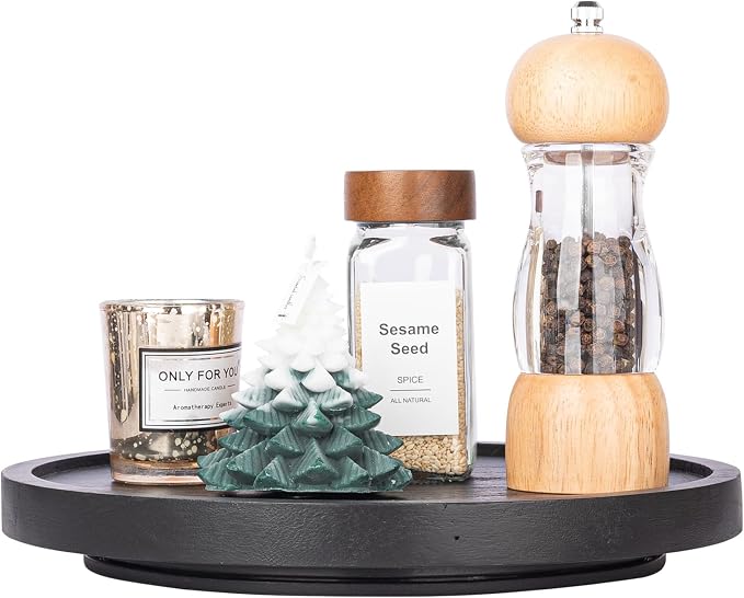 Wood Lazy Susan Organizer Kitchen Turntable for Cabinet Farmhouse Bathroom Decor Round Decorative Tray for Vanity, Counter, Sink, Coffee Table, 10 Inch, Black | waterpoof, East clean, Non-slip, Pantry Table Decorative Tray for condiment, spice - Image 6