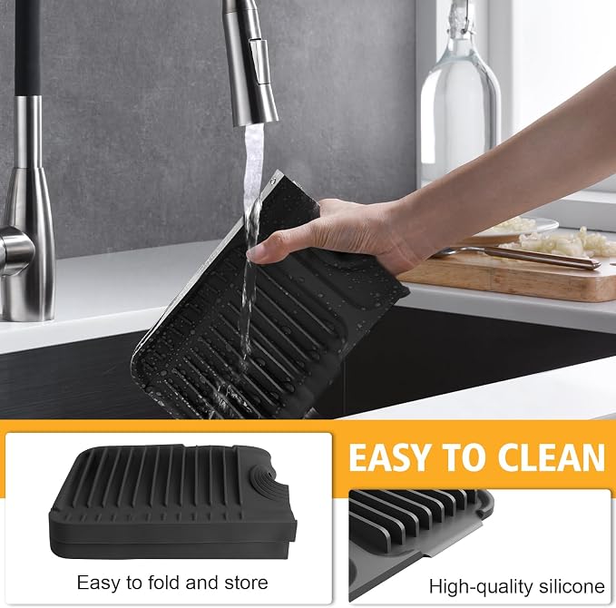 17.7-Inch Kitchen Sink Splash Guard Mat | 7° Slope for Fast Self-Draining | Snap-Lock Design | Universal & Cuttable Silicone - Image 5