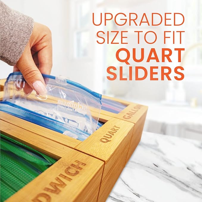 mHomeAid Bag Storage Organizer - Bamboo Food Plastic Baggie Holder, Dispenser, and Container for Kitchen Drawer - Fits Ziplock and Ziploc Gallon, Quart, Sandwich & Snack Sized Slider Bags (Bamboo) - Image 5