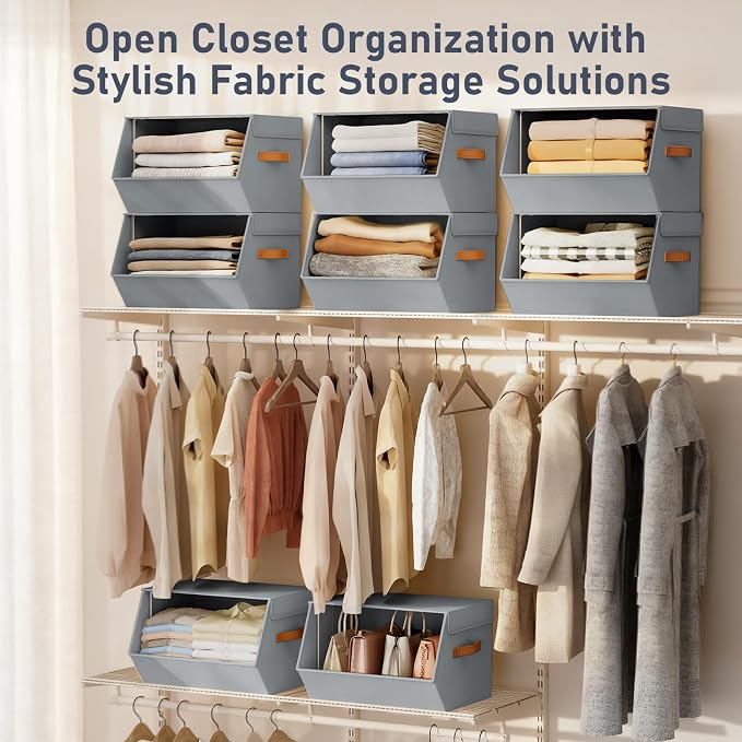 Stackable Closet Organizers and Storage Bins, Open Front Closet Shelf Organizer System With Steel Frame, Clothes Storage Basket Fabric, Collapsible Closet Drawers for Wardrobe, Nursery ,Toy, 4 Pack - Image 4