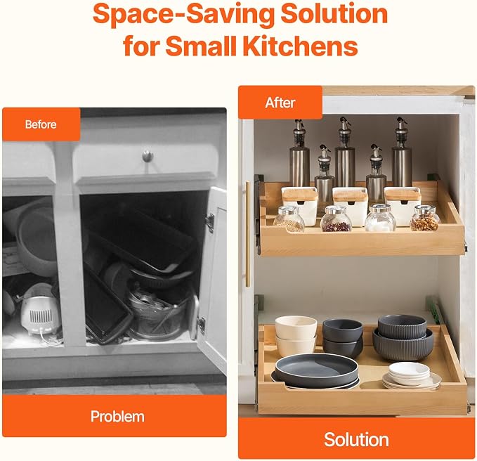 VEVOR Pull Out Cabinet Organizer, 20"W x 21"D Cabinet Drawer, Soft Close Slide out Shelf, Heavy-Duty Sliding Wood Drawer, Bottom Mount Size（20.5"W x 23"D）and Side Mount Size（21"W x 23"D） | Heavy-Duty Sliding Shelf with Bottom or Side Mounting for Organ... - Image 4